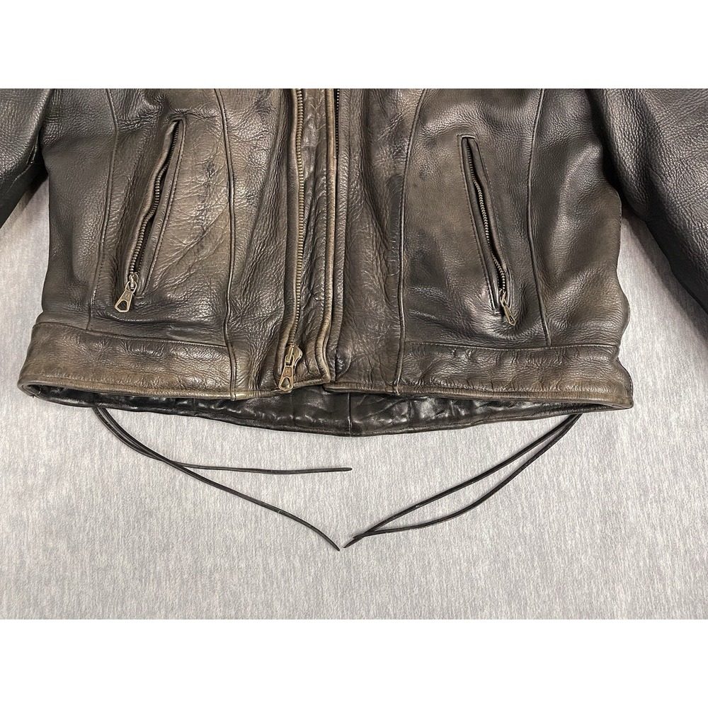 Unik Ultra Leather Motorcycle Jacket w/Liner Men's Size 44 L/XL Black Eagle Flag - Picture 10 of 15